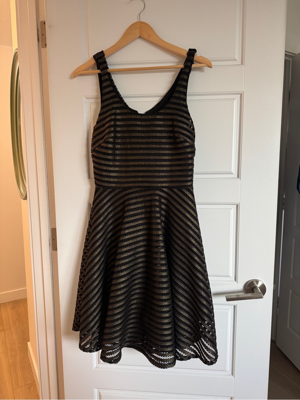 Black and Gold Striped Fit & Flare Dress